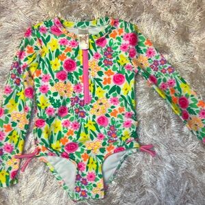Never worn- cat and jack floral print zip up swimsuit